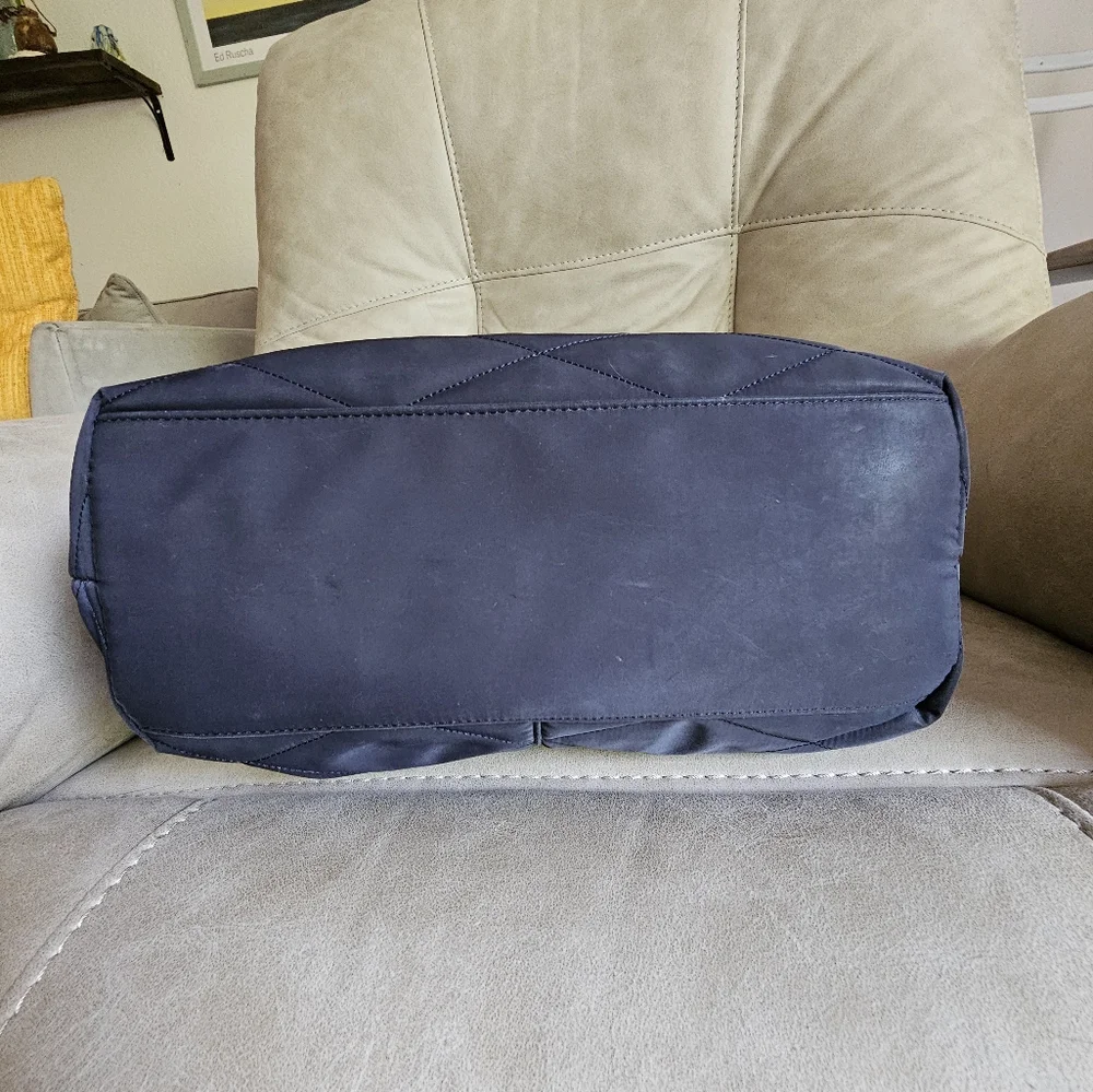 Radley Leather And Nylon Preppy British Navy‎ Quilted Dog Charm Tote Bag